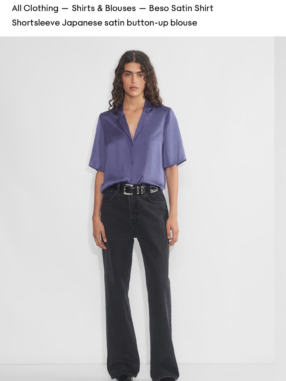 Aritzia Purple Satin Short-Sleeve Button Up Blouse - Picture 4 of 5